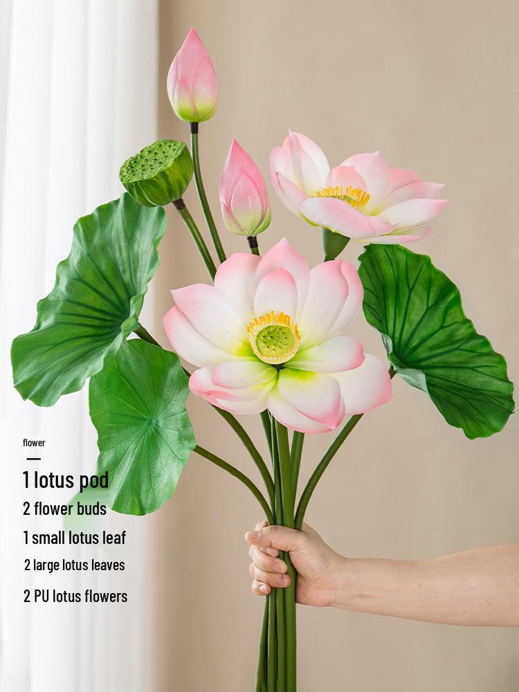 High-End PU Lotus Simulation: Chinese-Style Artificial Flower Decoration and Photo Prop for Living Room.