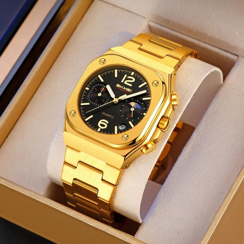SKMEI New Design Quartz Wristwatches Men Golden Stainless Steel Watch Date Functions Luxury Clock Man