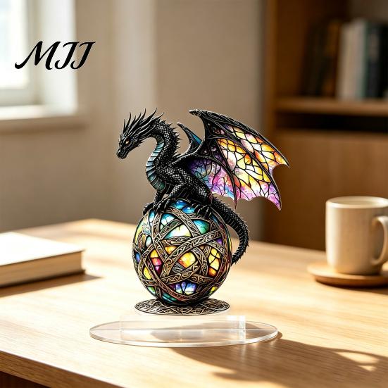 Acrylic Dragon Ornaments Fantasy Statue, Gothic Tabletop Figurine, Mythical Theme Room Decor Desktop Ornament for Office Bedroom Gaming Durable
