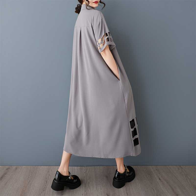 Spring and Summer New Loose Large Size Mesh Splicing Casual Simple Sweet Short-sleeved Shirt Dress
