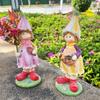 2pcs Micro Landscape Resin Garden Couple Sculpture Cute Cartoon Boy and Girl Statue Waterproof Miniatures Figurine Lawn