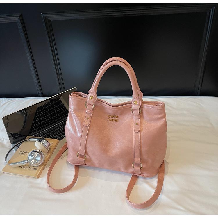 

Нишевая ретро большая сумка-тоут женская сумка 2025 новая простая повседневная сумка-рюкзак модная универсальная сумка-мессенджер розовый