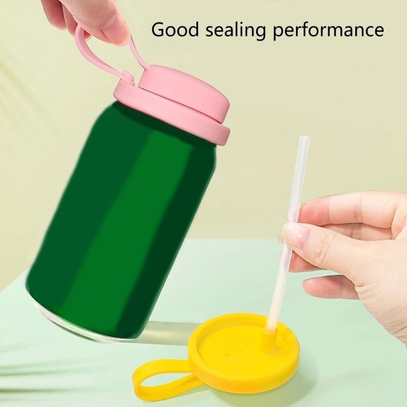  Colorful Silicone Can Leakproof Seal Lid with Straw Beverage Protectors Cover