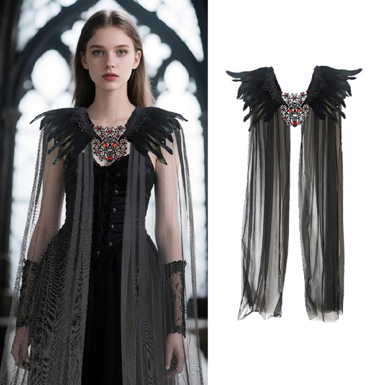 Gothic Feather Shawl Shrug Shoulder Wrap Victorian Lace Collar Halloween Cosplay Costume Accessories for Adult Women