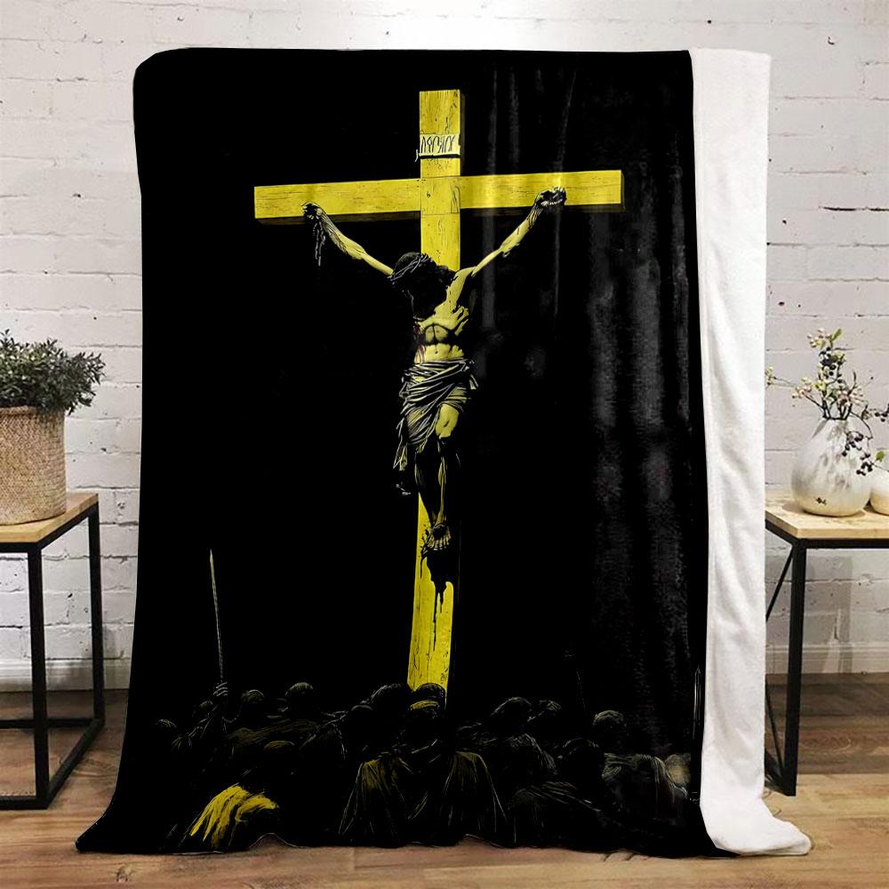 Jesus on Cross Blanket  Printed Blanket for Living Room Bed Couch lunch break Soft Cozy Blanket for Friend's festival Gift