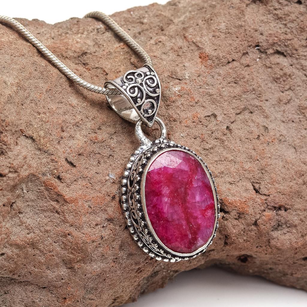 Silver Necklace Sapphire Gifted Ruby Emerald Natural Diamond Ruby, SILVER