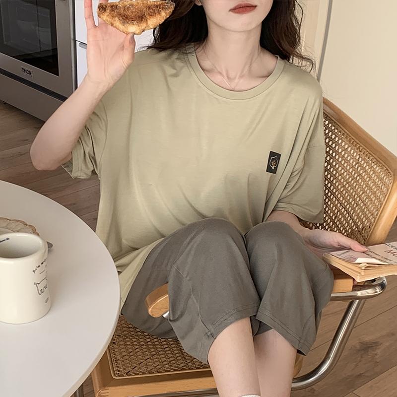 Casual Pajamas Womens Cute Pajama Sets Autumn Winter Short Sleeves Calf-length Pants Modal Ladies Pyjamas Soft Pijamas Pullover