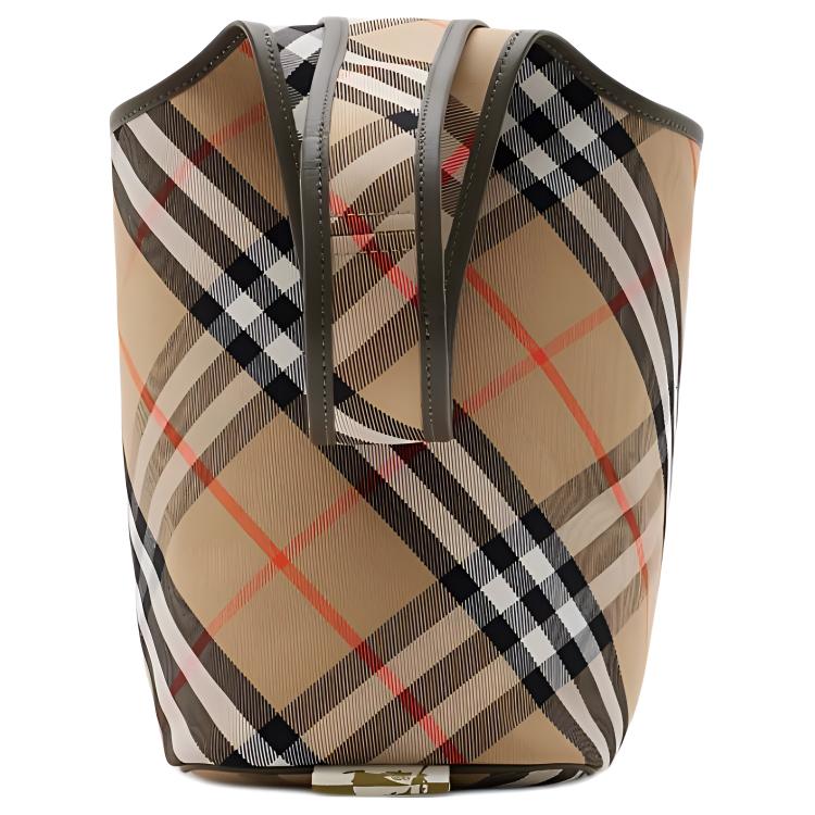 Burberry Borsa a Spalla Hobo a Quadri Vintage con Bordi in Pelle Beige Borsa Tote 80946781