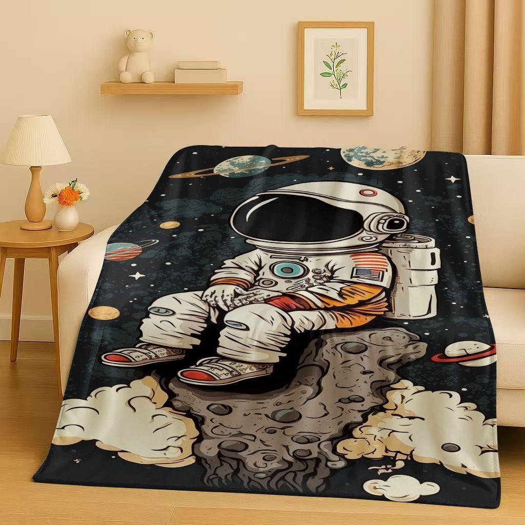 3D Cartoon Astronaut Spaceman Planet Flannel Blanket,Ultra Soft Plush Throw for Home Bedroom Bed Sofa Cover Kid Christmas Gift
