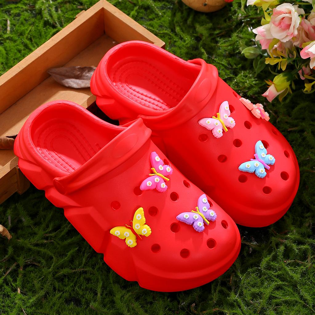 Casual Breathable Clogs With Cute Cartoon Charms For Girls, Slip-on Beach Slide, Anti Slip Garden Clog Shoes For Beaches 3057