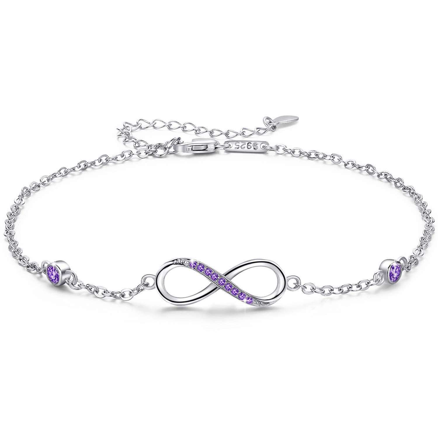 

MEDWISE Women s Infinity Anklet Bracelet, 925 Sterling Silver, Endless Love Symbol, Adjustable Plus Size Large Bracelet, Mother s Day Gift, 8.7 inch,
