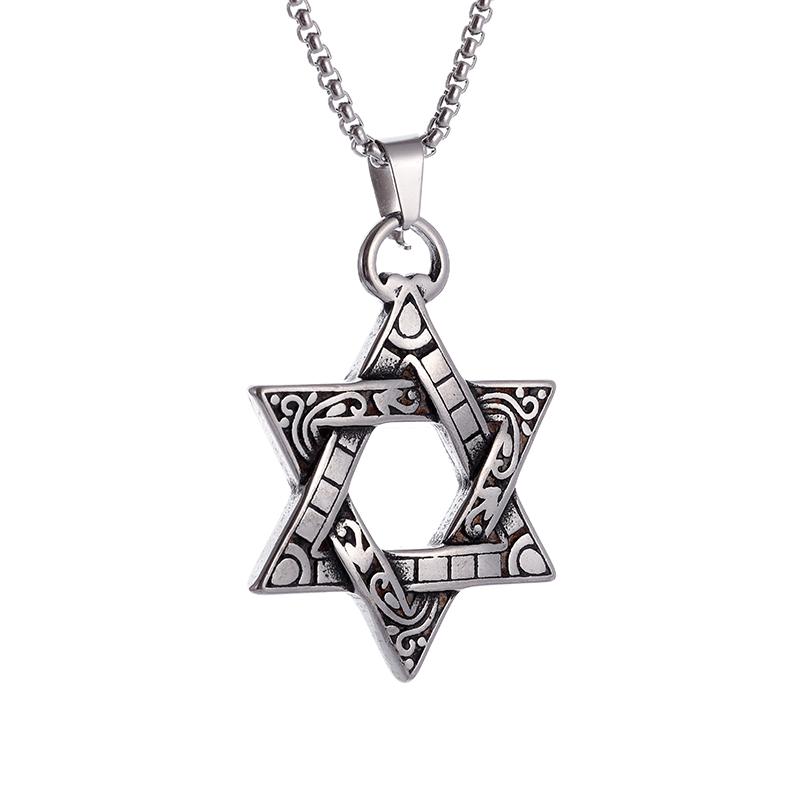 Stainless Steel Solomon Star of David Pendant Men's Six Pointed Star Necklace Jewish Jewelry New Year Gift