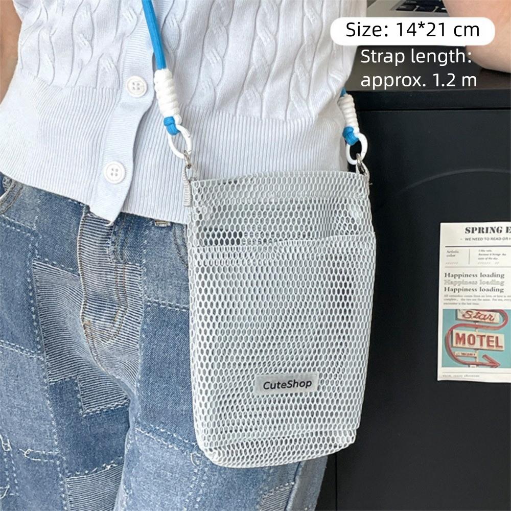 Hollowed-out Korean Style Shoulder Bag Sweet Mobile Phone Bag Fashionable Nylon Mesh Bag  Girls