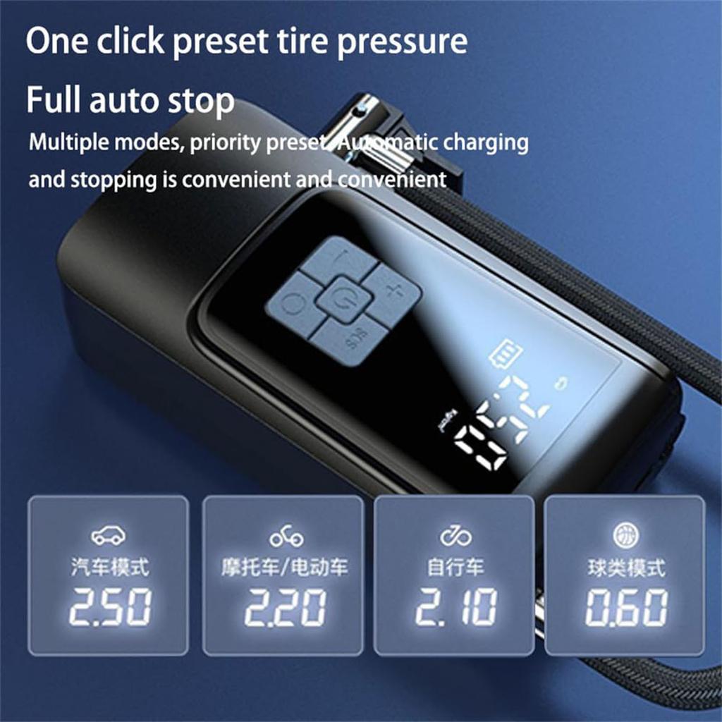 Portable For Car Tires With Digital Pressure Gauge, Cordless Portable Tire Inflator Compressor Electric Rechargeable Tire With Emergency