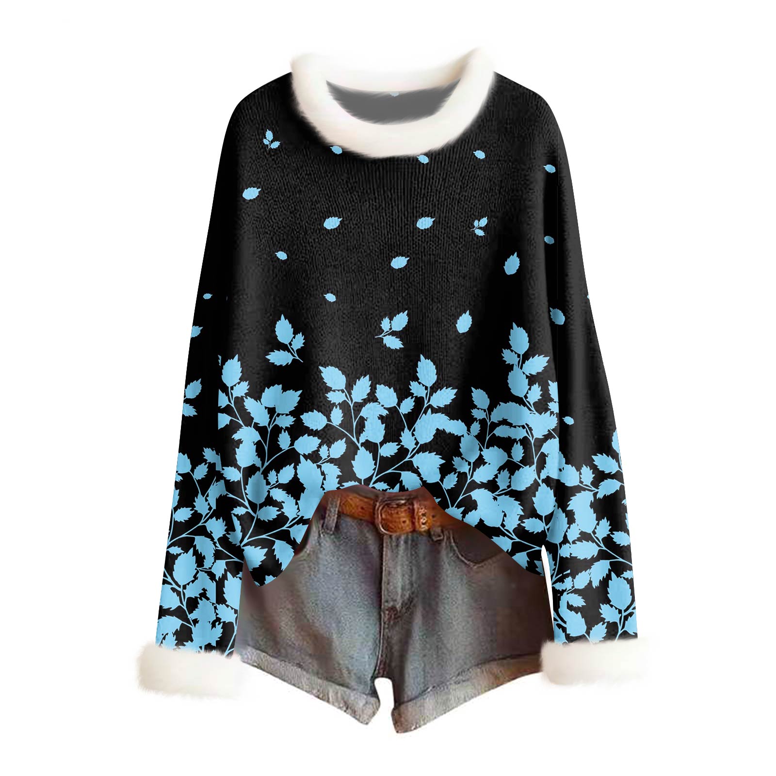 

Женский модный свитер с принтом и шерстяным воротником, повседневный вязаный пуловер с длинными рукавами L