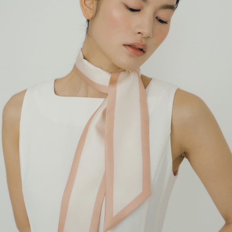 AVVINA PELLE Long Twilly Silk Scarf - Coral/Cream