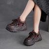 Autumn and Winter New Top Cowhide Thick Sole Color Blocked Casual Shoes for Women, Lightweight Lace Up Sponge Cake and Dad Shoes