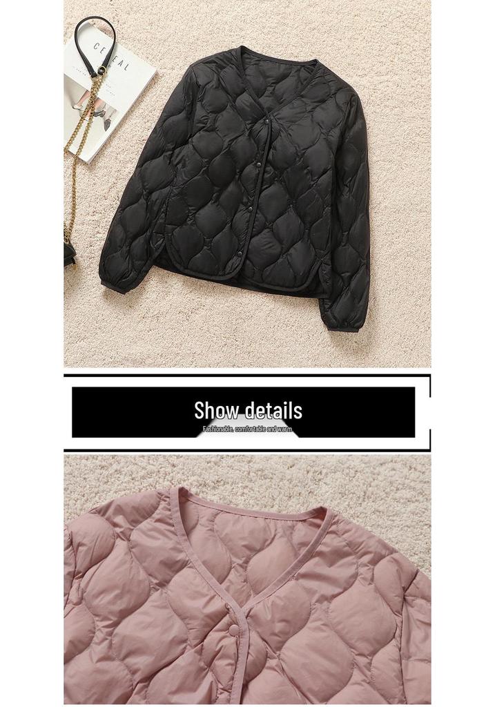 2024 Women's Fashion Loose-Fit Diamond Quilted Down Jacket - Lightweight, Warm, Round Neck, Short Coat