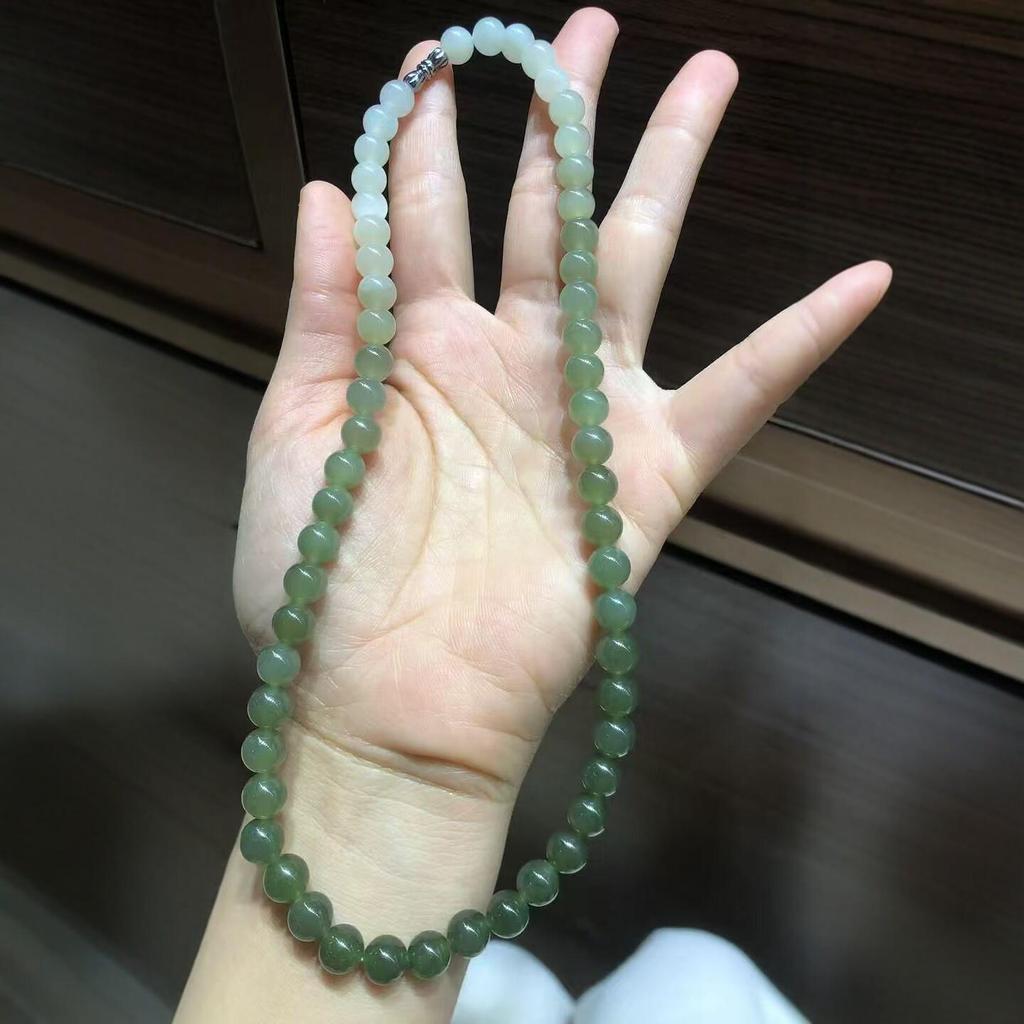 Hetian Jade Gradient Round Bead Necklace - Women's Light Luxury Style