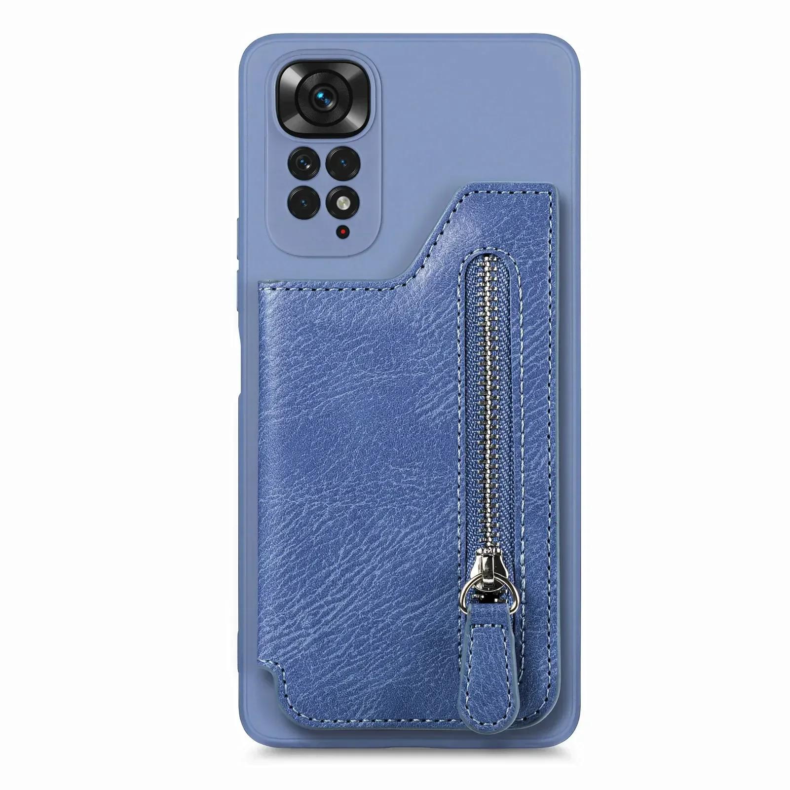 

Кожаный держатель для карт, кошелек на молнии, магнитный чехол для XiaoMi Redmi Note 14 13 12 11 11S 13C 10C X4 Pro 5G POCO X6 X3 NFC, чехол-сумка For Redmi Note12 4G синий