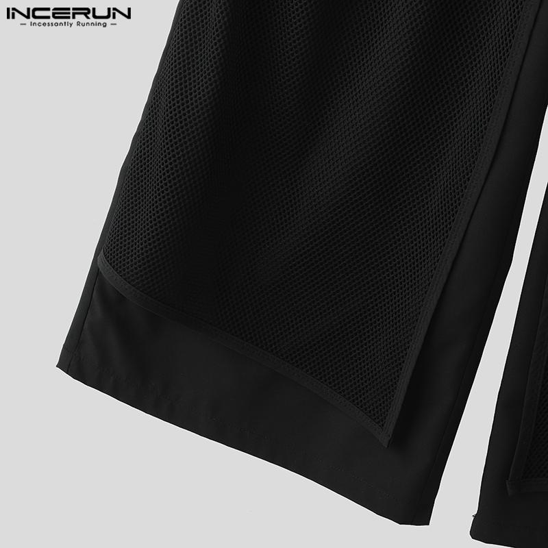 INCERUN Men's High Elastic Waist Layers Patchwork Casual Wide Legs Pants Trousers