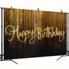 2D Printing Black Gold Glitter Backdrop, Neon Happy Birthday Party Background Cloth