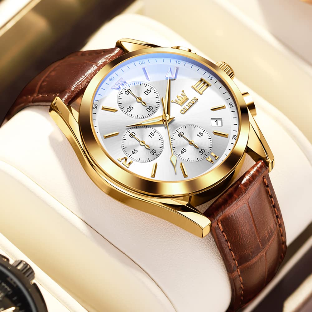 Men's Analog Watch with Leather Strap, Business Design, Stylish and Casual, Perfect for Men, Date Display, Father's Day Gift. OLEVS