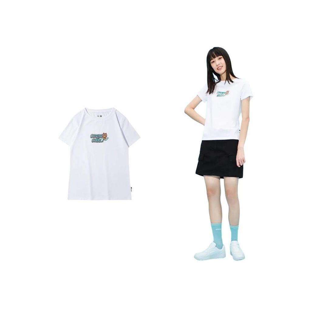 Li Ning X Line Friends Collaboration Sports Fashion Series Cartoon Fun Print Round Neck Short Sleeve T-Shirt Women Tops White AHSR808-3
