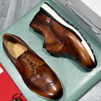 Men's Casual Leather Shoes Spring Autumn Brock Carved Light Lace-up Cowhide Sports Wedding Shoes Zapatos Sapat A17