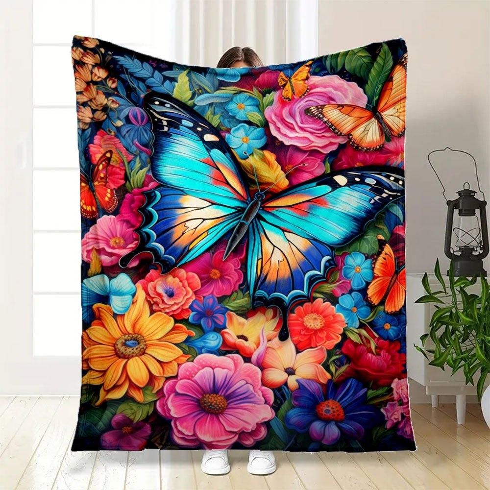 "Colorful Butterfly Garden Wall Art Print"Blanket Flannel Throw Blanket for Sofa, Bed, Travel, Camping, Office, Couch, Chair, And Bed Gift F