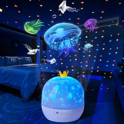 Nuovo proiettore di luce stellare luce notturna con altoparlante Bt telecomando ricaricabile lampada a LED girevole decorazione camera da letto