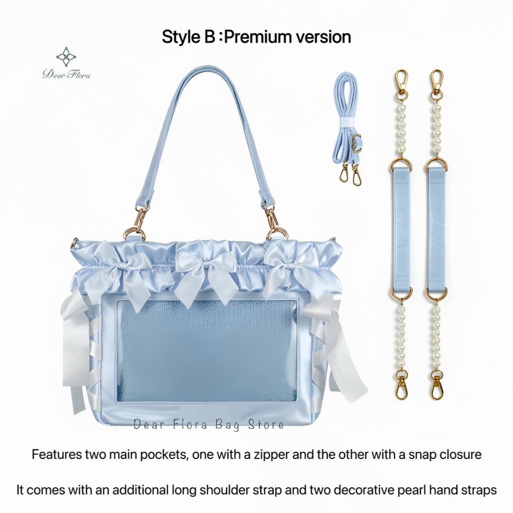 New Y2K Ribbon Bow Ita Crossbody Bag Sweet Girls Transparent Large Capacity Shoulder Bag DIY Display Handbag Lady Satin Tote Bag