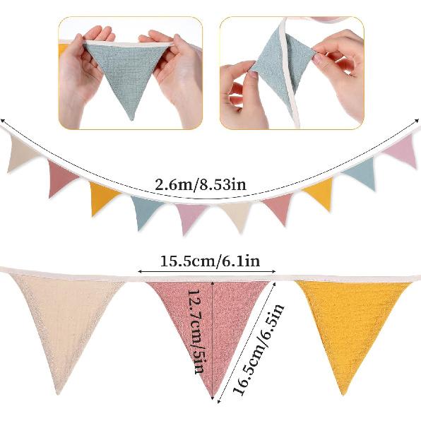 Pennant Banners Triangles Bunting Flag Fabric Garland Organic Cottons Bunting for Nursery Decor Birthday Boho Wedding Shower Party Event