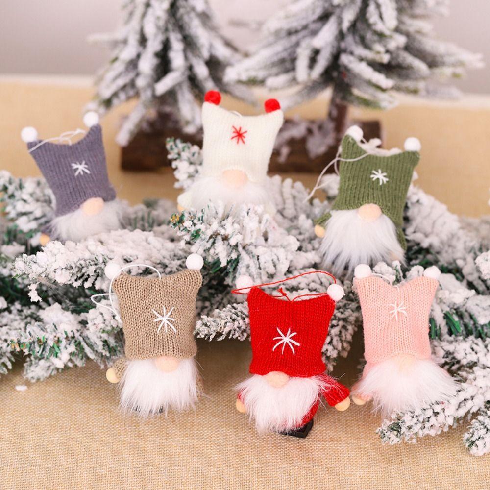 3 Pcs Cartoon Mini Christmas Gnome Pendant Handmade Cute Faceless Rudolph Pendant Soft Elf Gnome Figurine New Year