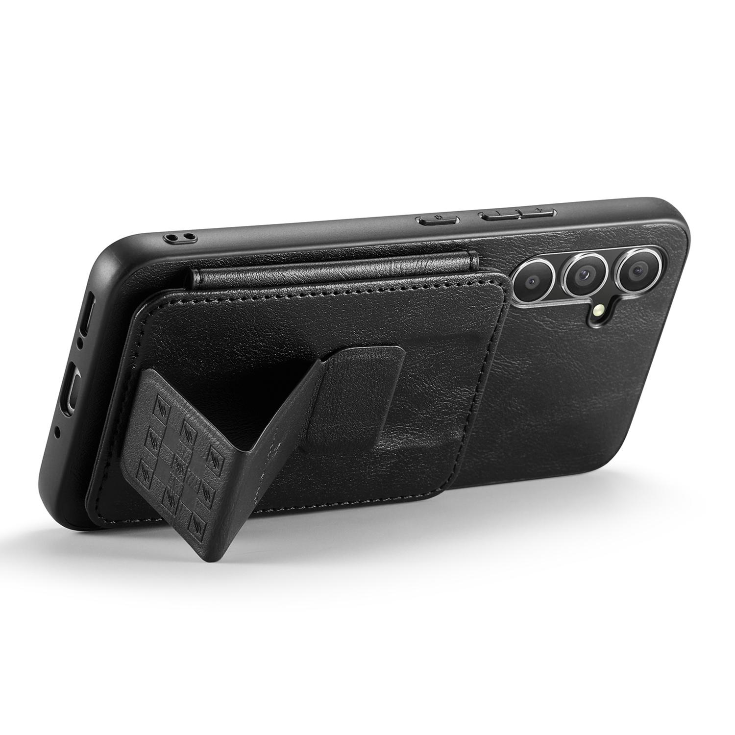 

FIERRE SHANN 024 Style For Samsung Galaxy S25+ Case Card Holder Kickstand Waxy Texture Leather+TPU Phone Cover Purple