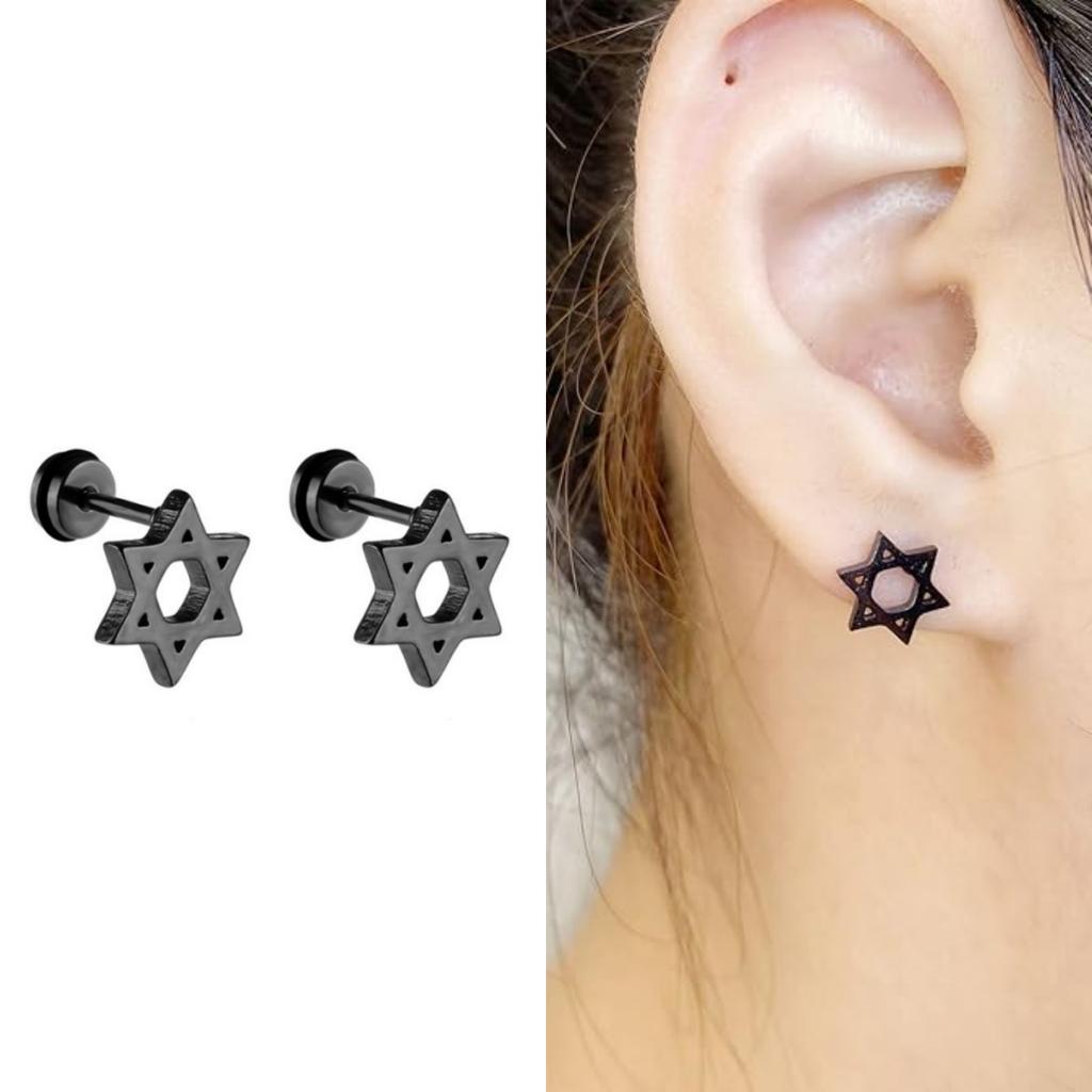 1 Pair Satin Star of David Screw Back Stainless Steel Stud Earrings for Men Women Ear Piercing Jewelery Valentines Couple Gifts