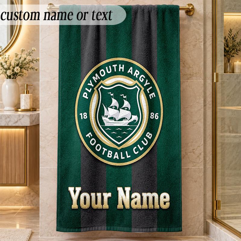 Beach TowelPlymouth Argyle FC Custom Name Text Personalized Soft Towel for Beach Pool Indoor Home Decor Gift