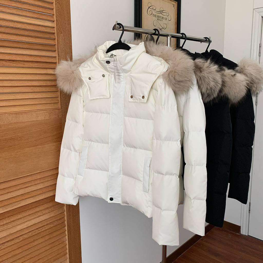 New national standard new waist version down jacket women's winter short white slim-fit removable fur collar jacket