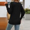 Women's Fashion Color Bubble Sleeve Round Neck Button Long Sleeved Shirt T-shirt Top