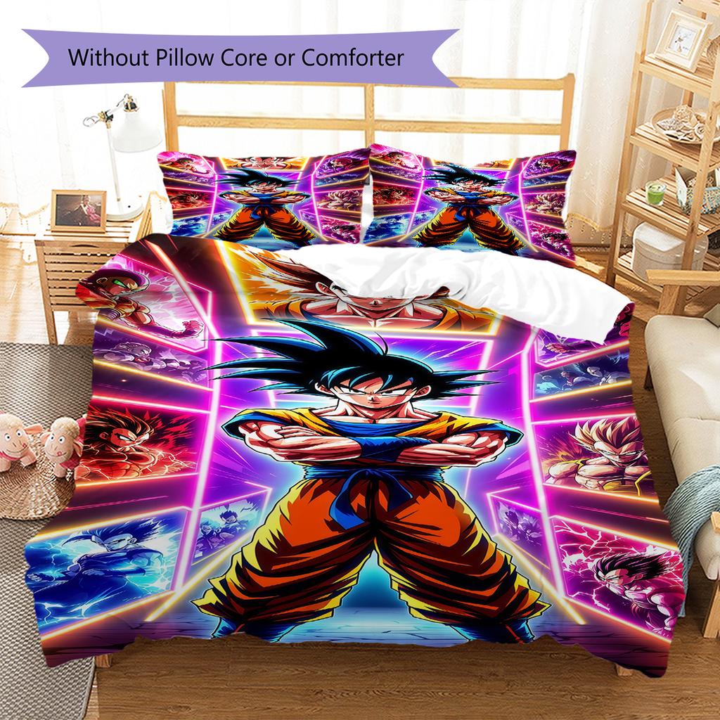 Son Goku Muster Bettwäsche, Steppbett Set Bettbezug Kissenbezug Zuhause Geburtstagsgeschenk (1 Bettbezug + 2 Kissenbezüge, ohne Füllung)