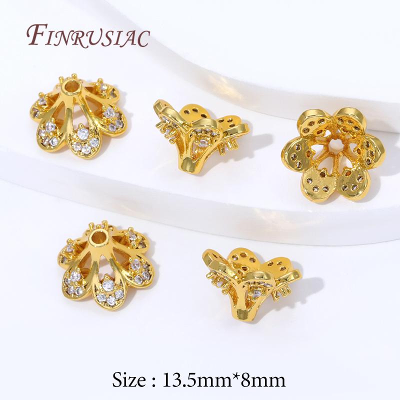 2/4/6Pcs 18K Gold Plated Zircon Beads Caps For Jewelry Making,Round Caps For Beads,DIY Bracelets&Necklaces Accessories