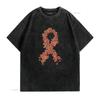 Womens Peach Ribbon Uterine Endometrial Cancer Awareness T Shirt Black 2X Large vintage Washed Unisex fashion Slightly