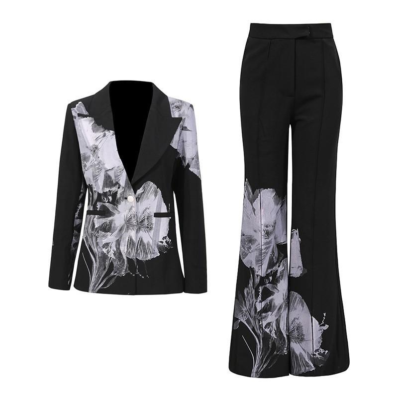 

Temperament Commuting Suit Two-piece Fashionable Asymmetrical Collared Coat + High-waist Straight Pants L чорний