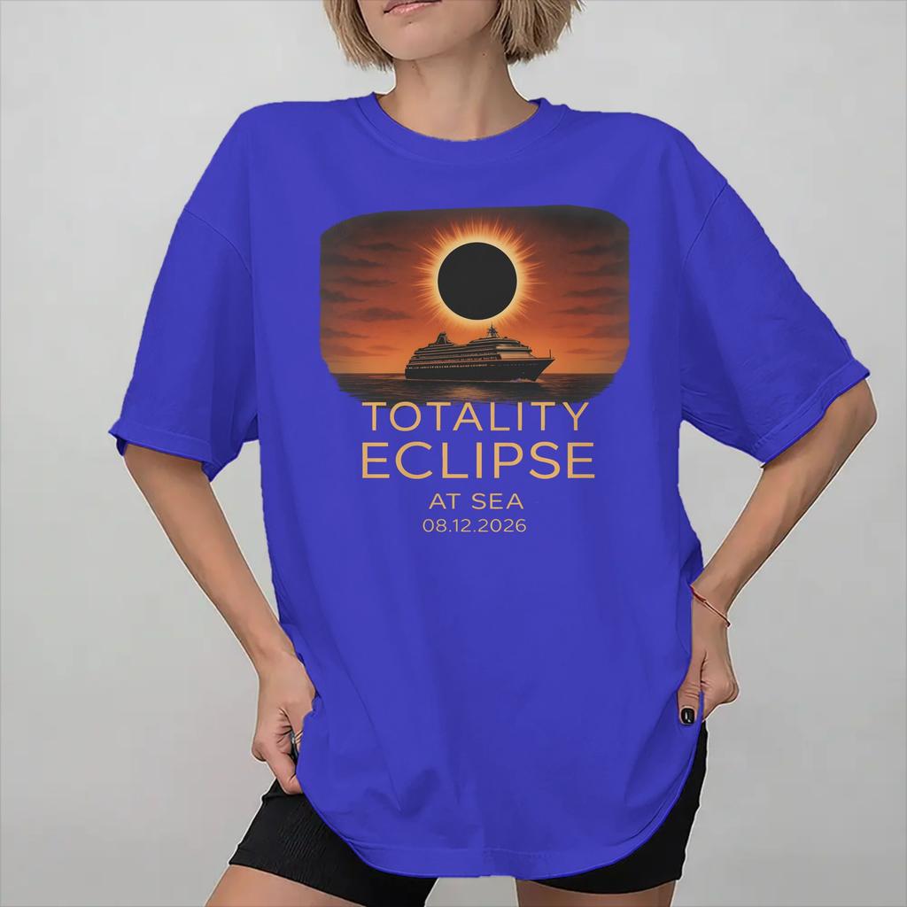 Unisex Wounisex Print Total Solar Eclipse At Sea 2026 Tee T Shirt Pure Cotton Tshirts Clothing