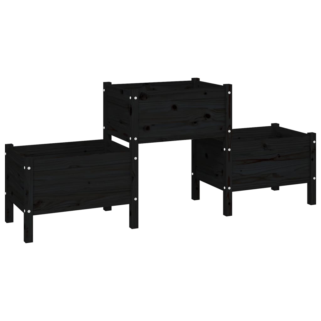 Black Plant Box 178.5 X 44 X 75 Cm Solid Pine Wood