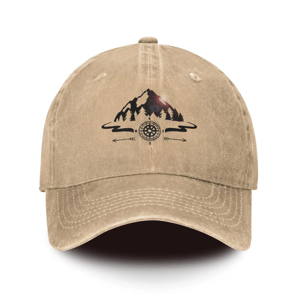 Mountain Baseball Hats Soft Men Cotton Ball Cap with Compass Design