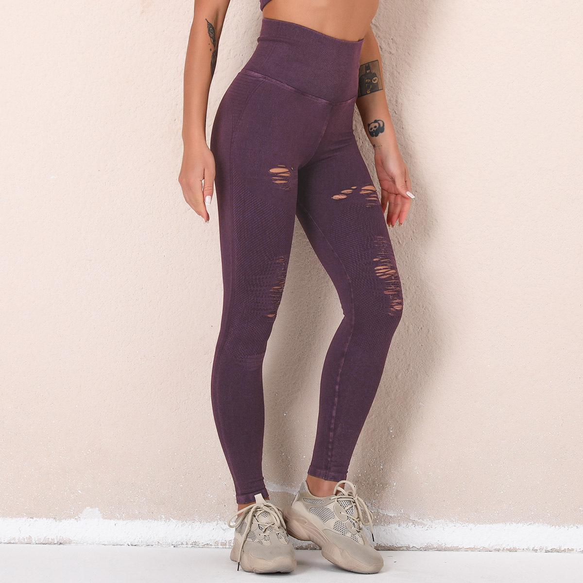 JYL Washed Yoga Pants Hollow Crop High Waist Hip Lifting S кармин