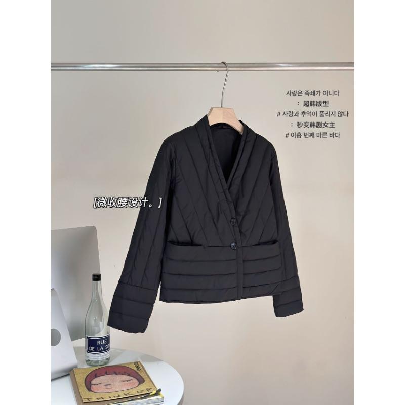 White duck down jacket women's short light and thin liner warm collar casual jacket