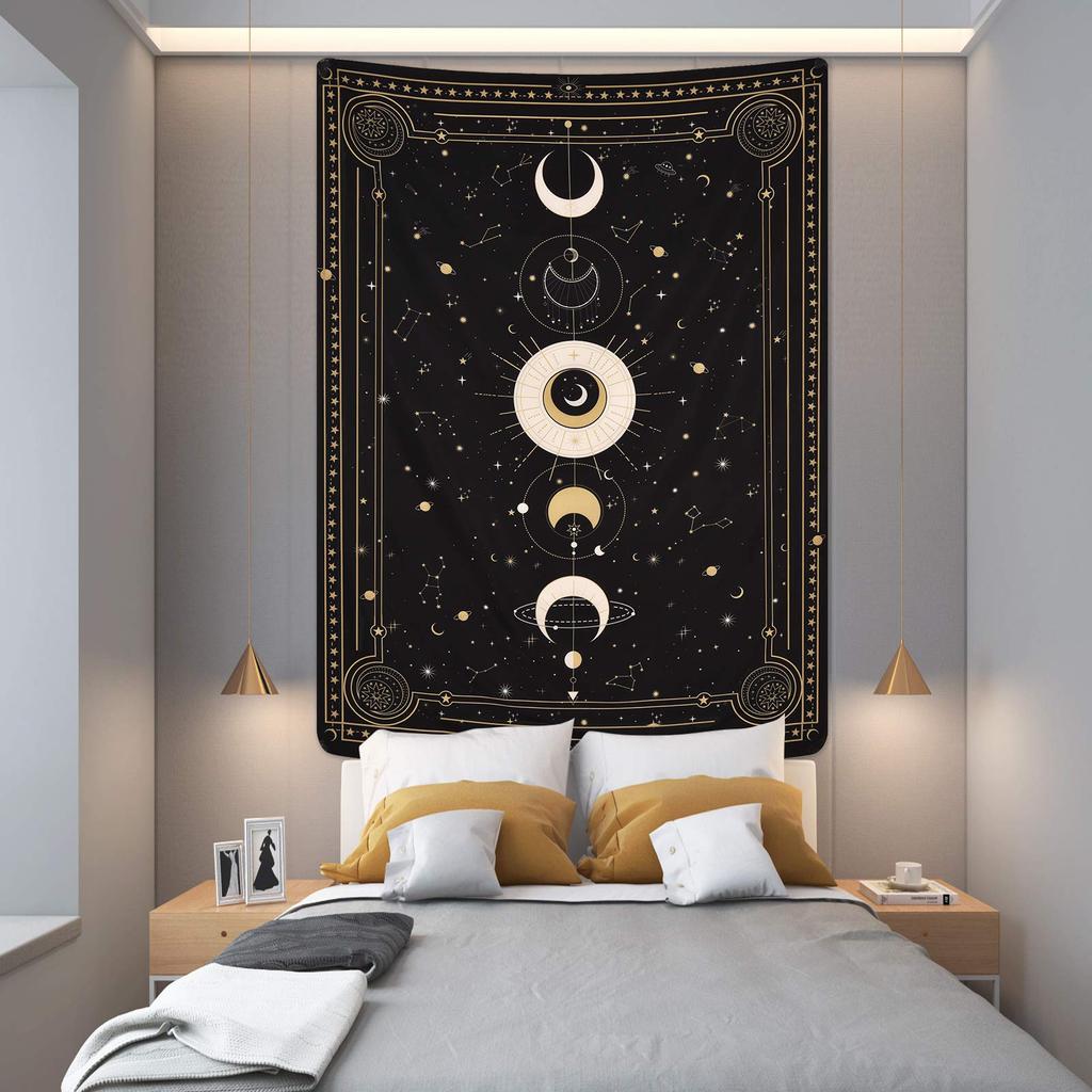 Shiny Flower Moon Phase Moon Wall Nordic Fabric Constellation Large Wall Stylish Room or Window Living Unique Gift Tapestry, Hanging, Poster, Decor,