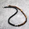 Collier Tendance pour Homme 6mm Collier en Pierre d'Obsidienne Carte Naturelle pour Homme Collier Hiphop Rock Punk Acier Inoxydable Accessoires Homme